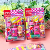 cute pupils stationery cartoon popular candy eraser raffle machine french fries lollipop shape