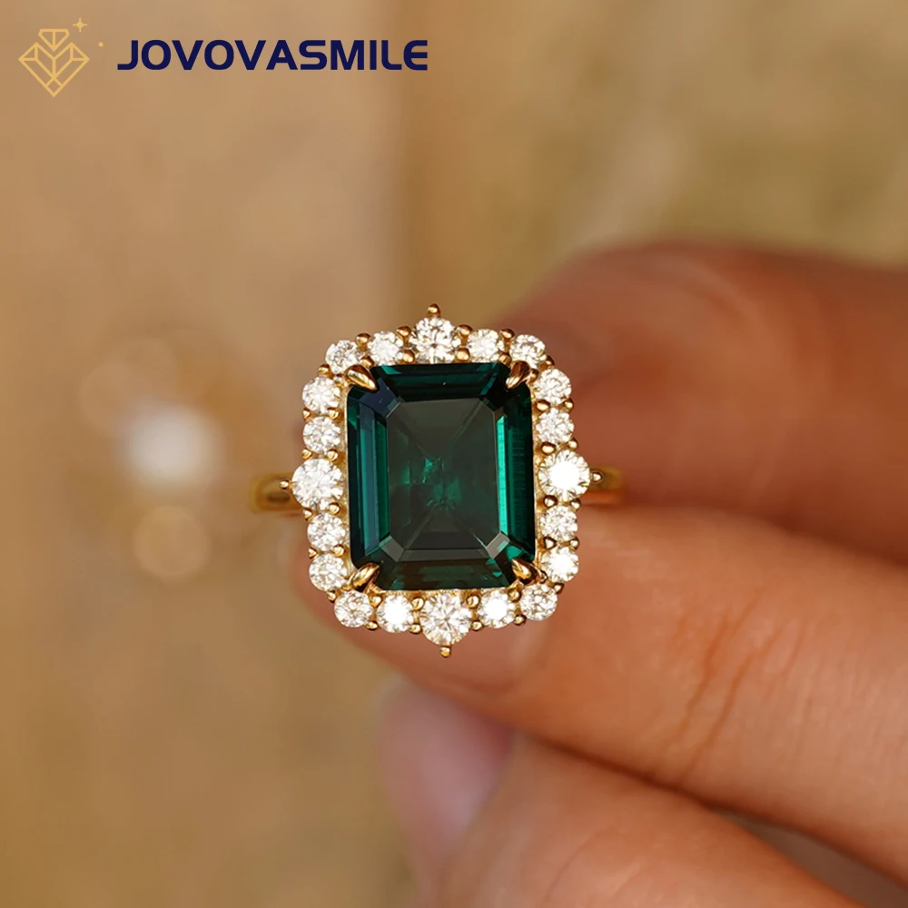 

JOVOVASMILE Moissanite Rings 5 Carats Lab Emerald Ring 925 Silver Plated Real 18k Gold Jewelry For Woman Wedding Engagement