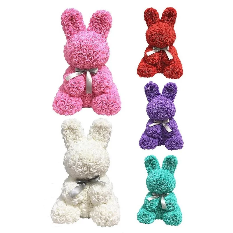 

28cm Rose Bunny PE Artificial Rose Flower Teddy Bear Rabbit Wedding Valentine's Day Gift for Girlfriend Home Decorations