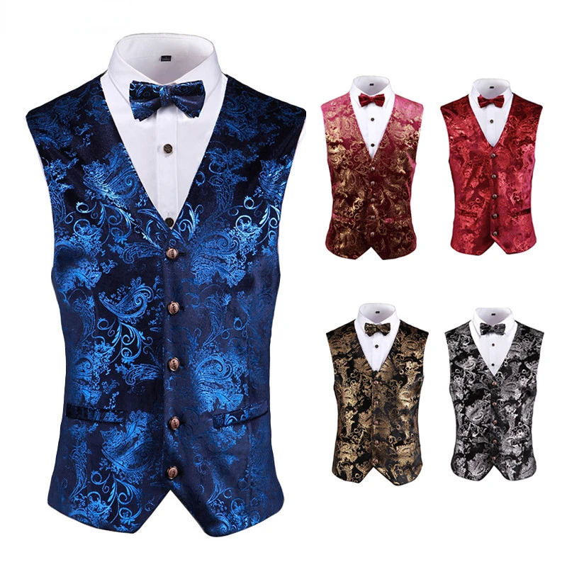 

Gold Medieval Steampunk Renaissance Vest Men Suit Gilet Homme Wedding Slim Floral Vests for Men Waistcoat Halloween Dress Up