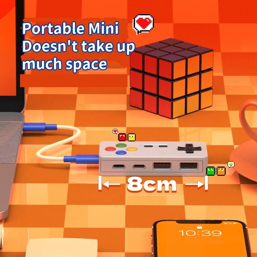 Расширение GamePad Shape Design HUB Мышь Клавиатура Мультяшный USB-конвертер Разъем 4 в 1 Type-C