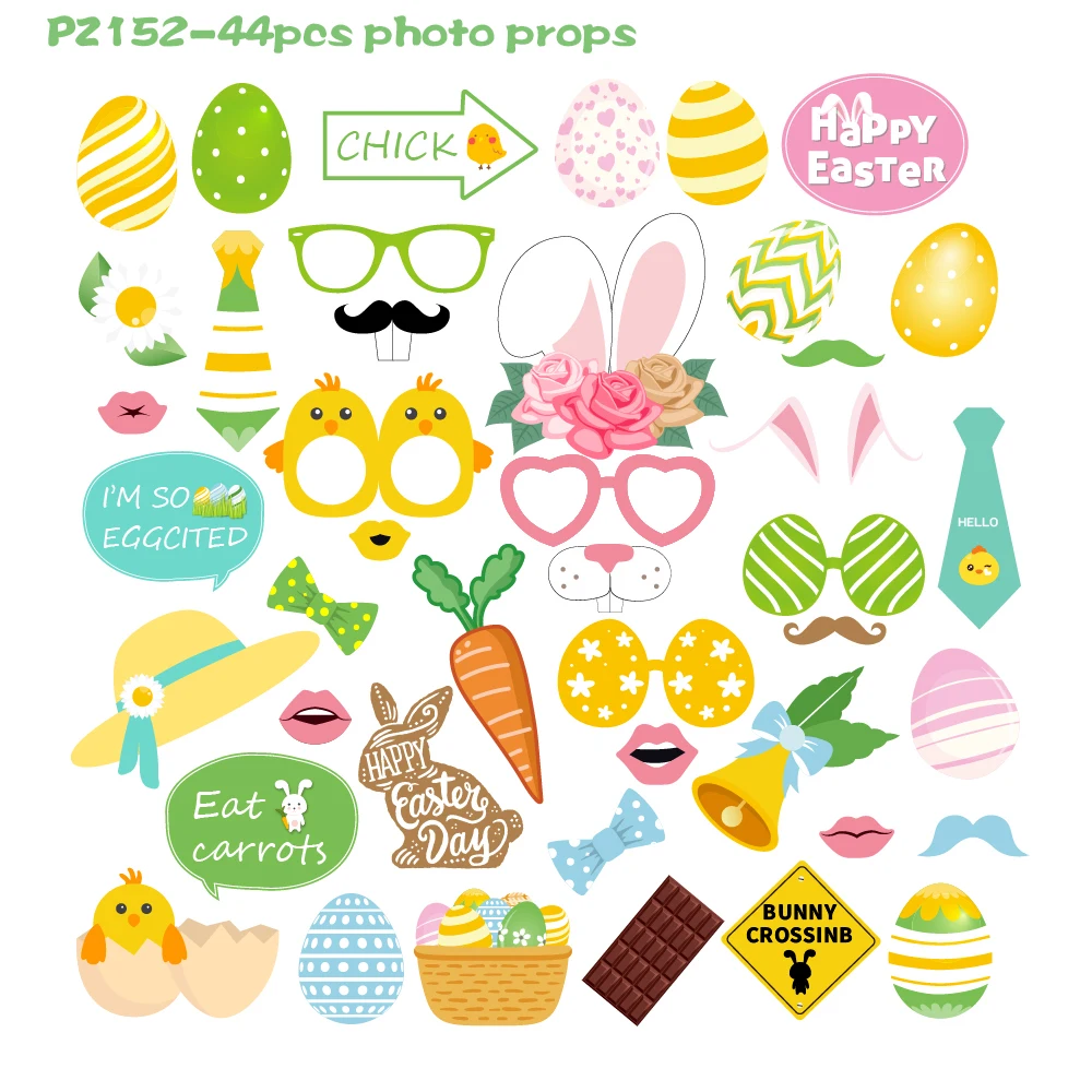 

44pcs Kids Cartoon Animals Sheep Chick Rabbit Egg Carrots HAPPY EASTER Day Festivals Party Photobooth Props Decorating Props