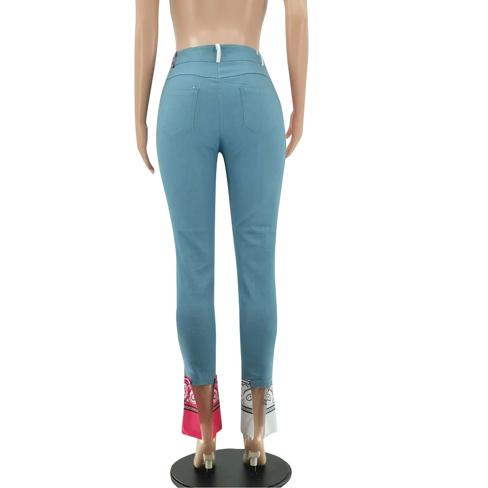 Women Bandanna Patchwork Cut Out Hole Bell Pasiley Buttom Wide Leg Jeans High Street Leggings Flare Denim Draped Denim Trousers