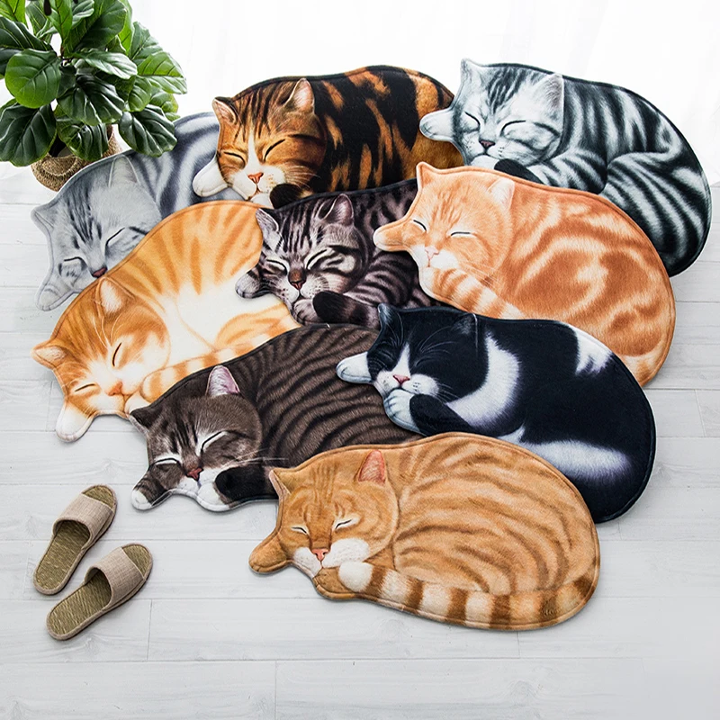 

New 3d Carpet For Living Room Printed Sleeping Cat Doormats Hallway Doorway Mat Bedroom Anti Slip Rug Kitchen Balcony Rugs