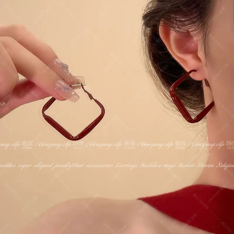 European and American Exaggerated Large Circle Earrings Women Angola Red High-Grade Retro Hong Kong Sle Eardrops E...