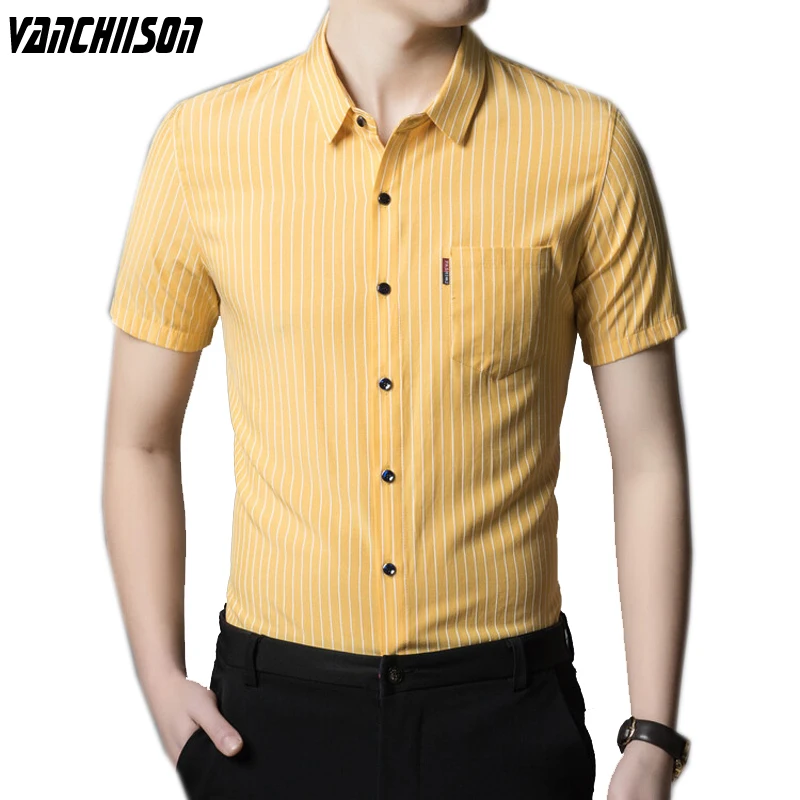 

Men Brand Casual Shirt Smart Casual Office Work Short Sleeve for Summer Stripes Turndown Collar Cotton TUE23U10