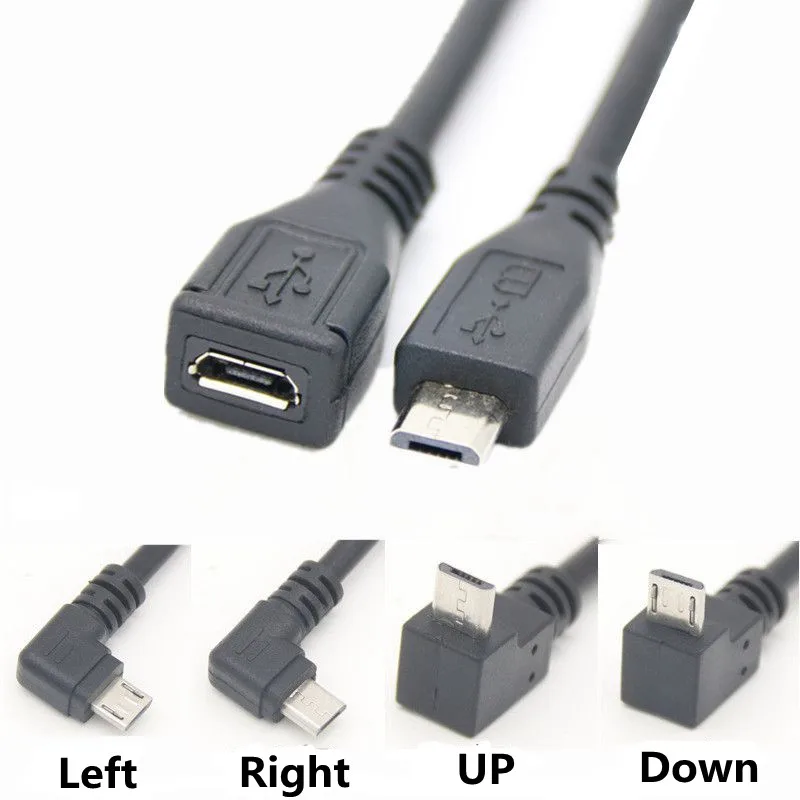 Micro USB 2.0 5Pin Male to Female M to F Extension connector Adapter Long plug Connector 90 Degree Right & Left Up Down Angled