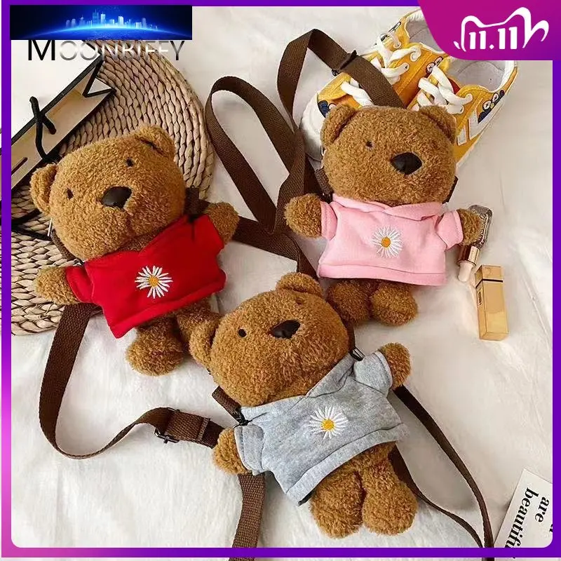 

Cute Korean Version Plush Bag Female Mini Doll Slung Backpack Cartoon Student Bear Shoulder Bag Furry Bag Anime Wallets