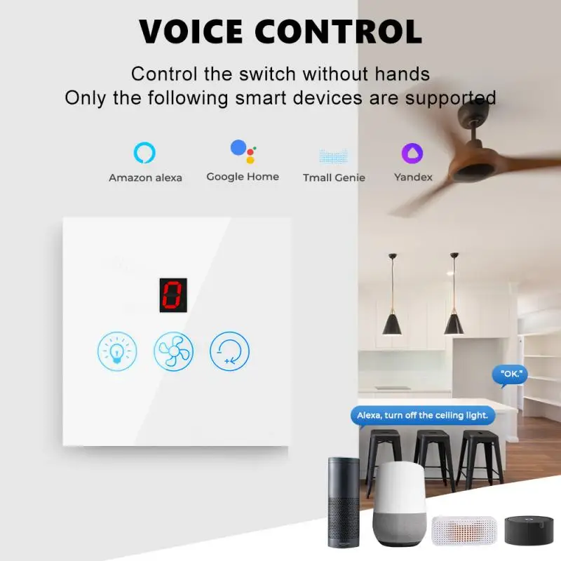 

Tuya Wifi Fan Light Switch, Smart Ceiling Fan Lamp Switch with Various Speed Voice Controlled by Alexa, Home
