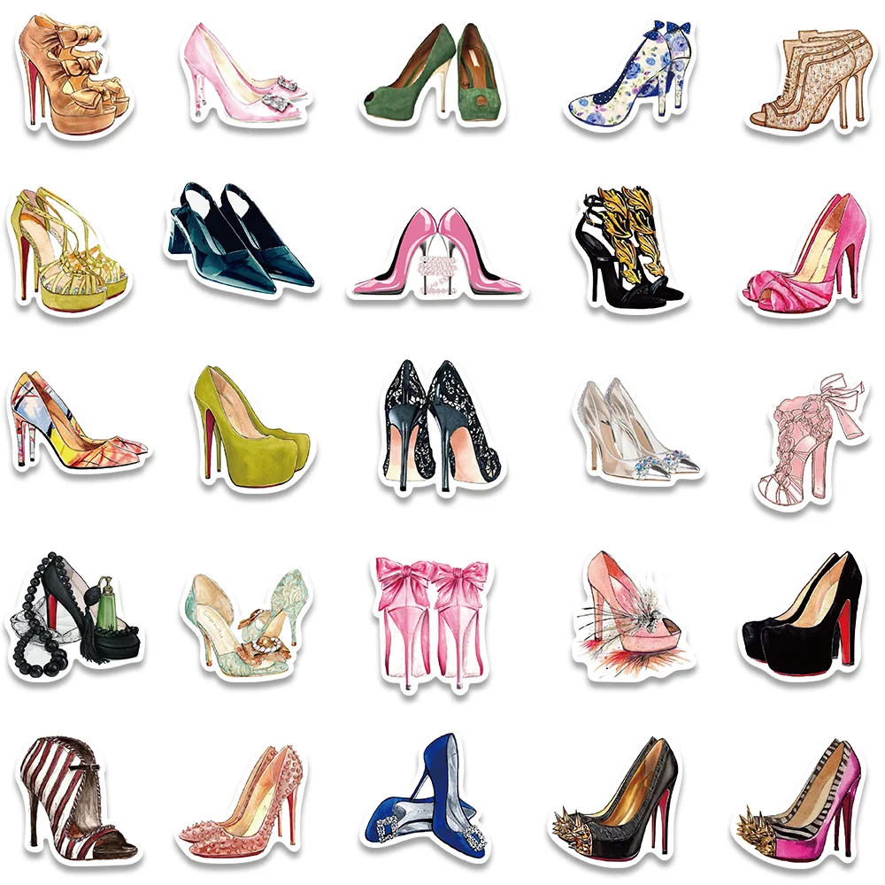 10/50pcs Trendy Fashion Cartoon High-heeled Shoes Stickers For Luggage Laptop Phone Waterproof Graffiti Bicycle Car Decals images - 6