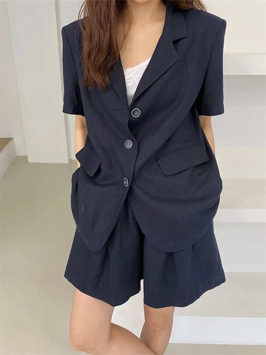 

HziriP Summer Hot Suits Slim Short Sleeve Casual Work Wear Blazers Coats 2022 Elegant Sets OL Slim New Loose High Waist Shorts