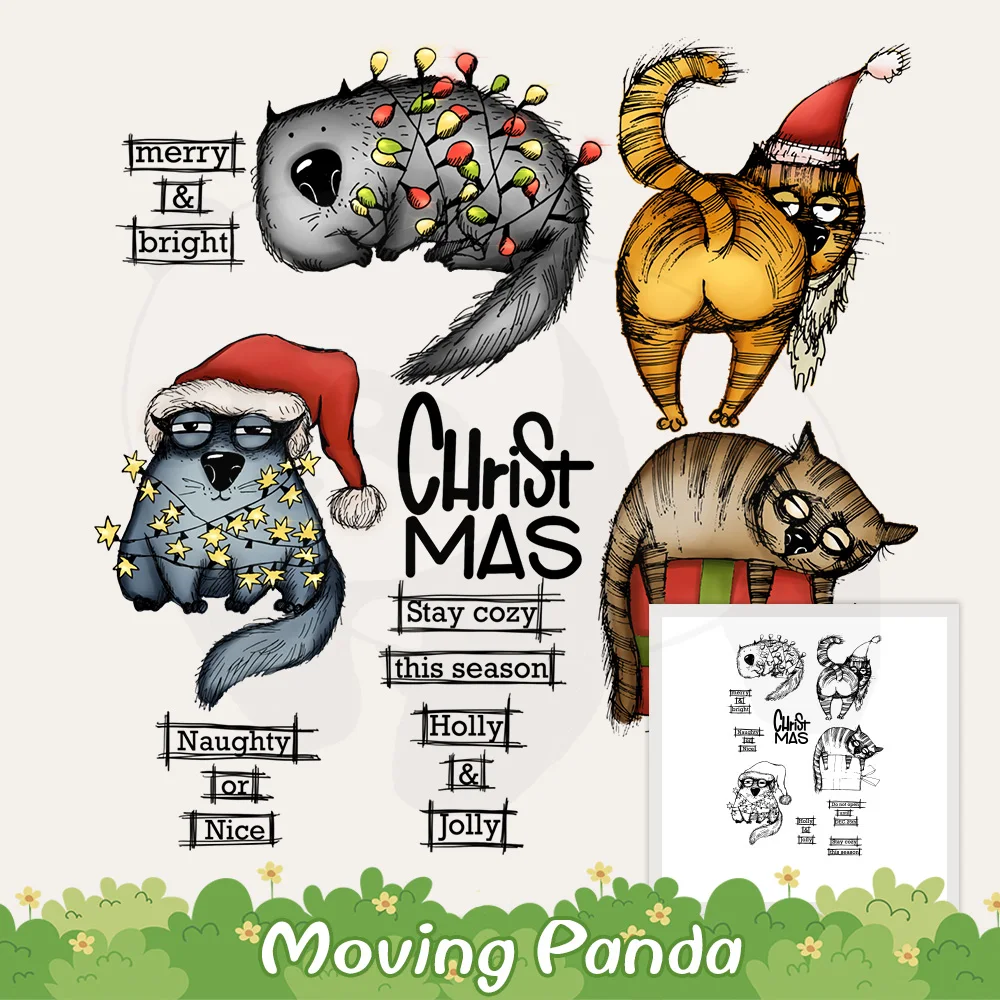 

Funny Cats And Christmas Decorations Party Clear Stamp Cutting Dies DIY Scrapbooking Metal Dies Silicone Stamps For Cards Diary