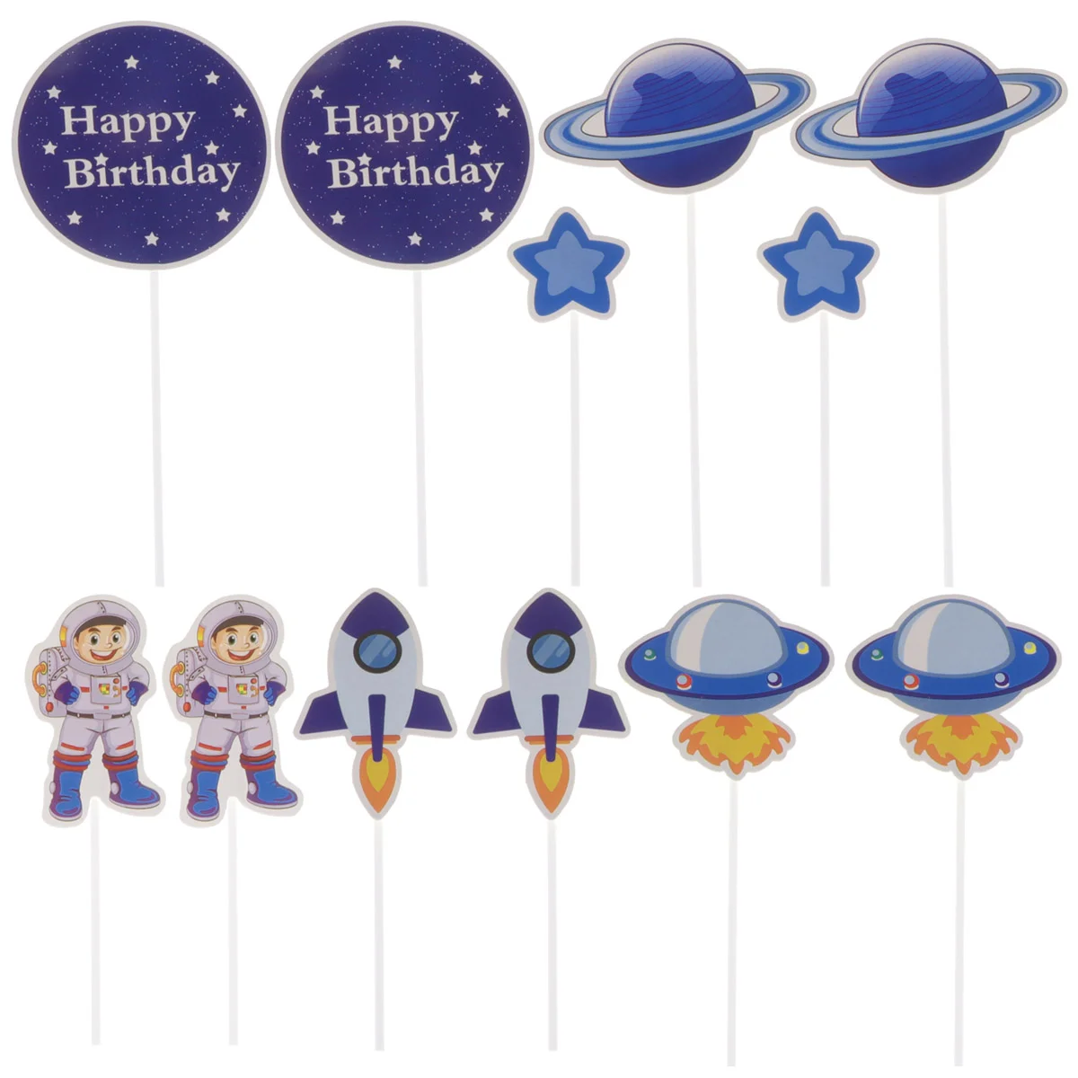 

Cake Birthday Cupcake Picks Topper Space Outer Toppers Pick Decor Decoration Partydecorations Paper Happy Astronaut Dessert