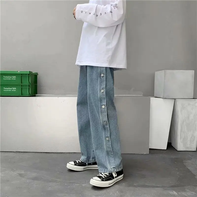 New Men's Jeans Loose Fashion Handsome Wide Leg Pants Autumn Spring Straight Denim Trousers Plus Size Male Bottoms Streetwear