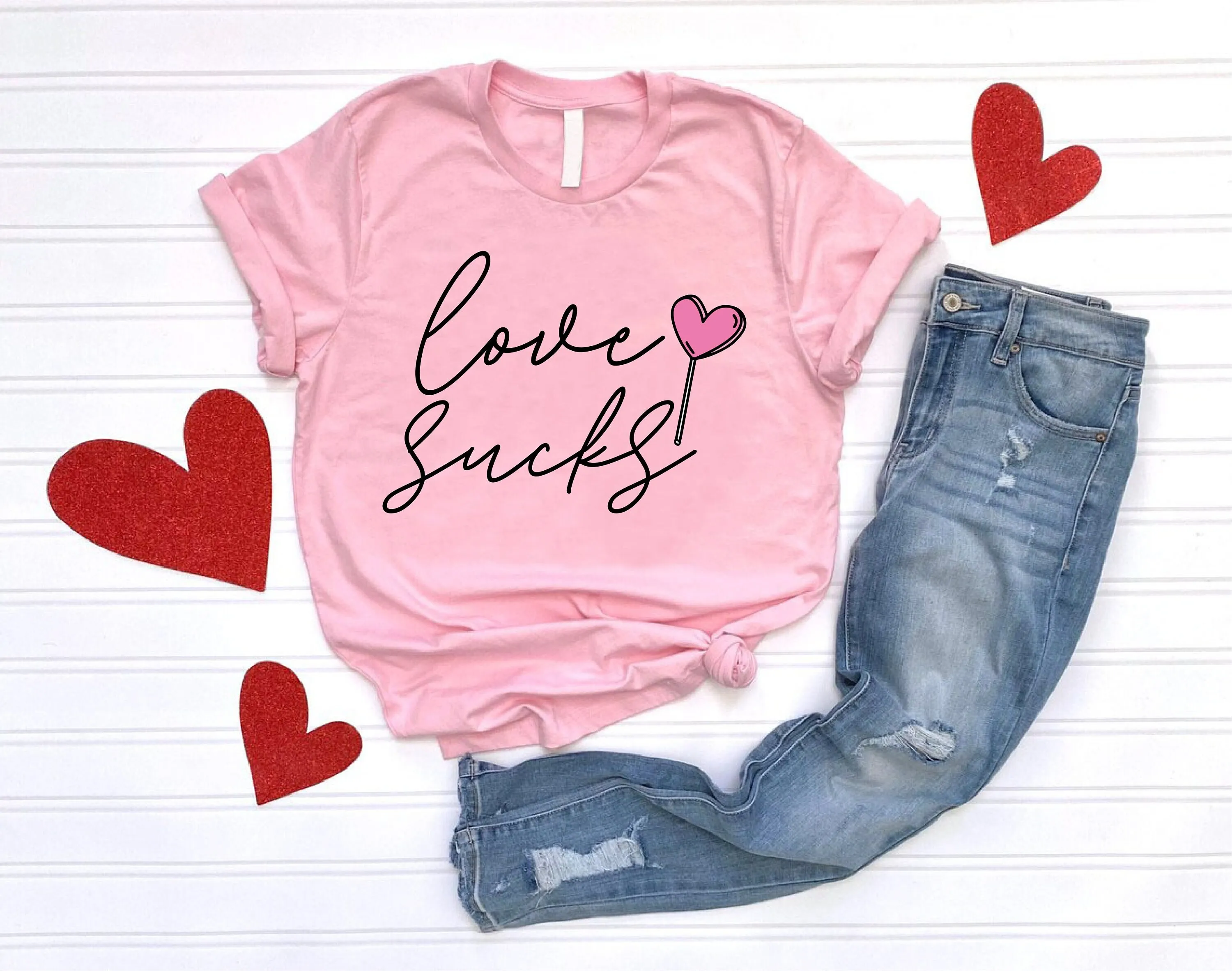 Футболка Анти-День Святого Валентина Candy HearT Funny Single Love Sucks Women V Lollipop