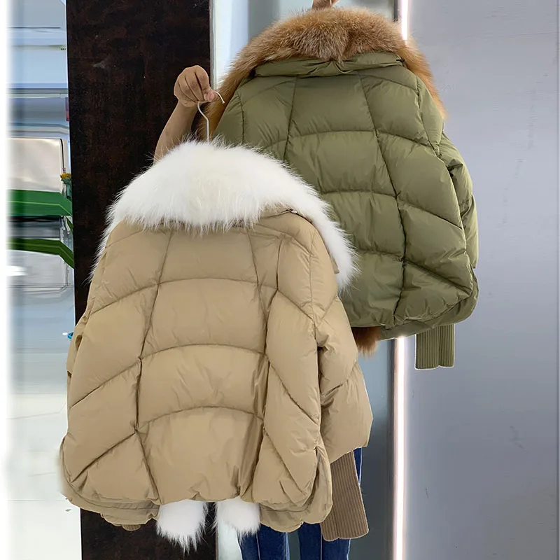 FURTJY Winter Women Fashion Girl's Real Fox Fur Collar Raccoon Fur Collar Down Jacket Loose Oversize Real Fox Fur Down Jacket
