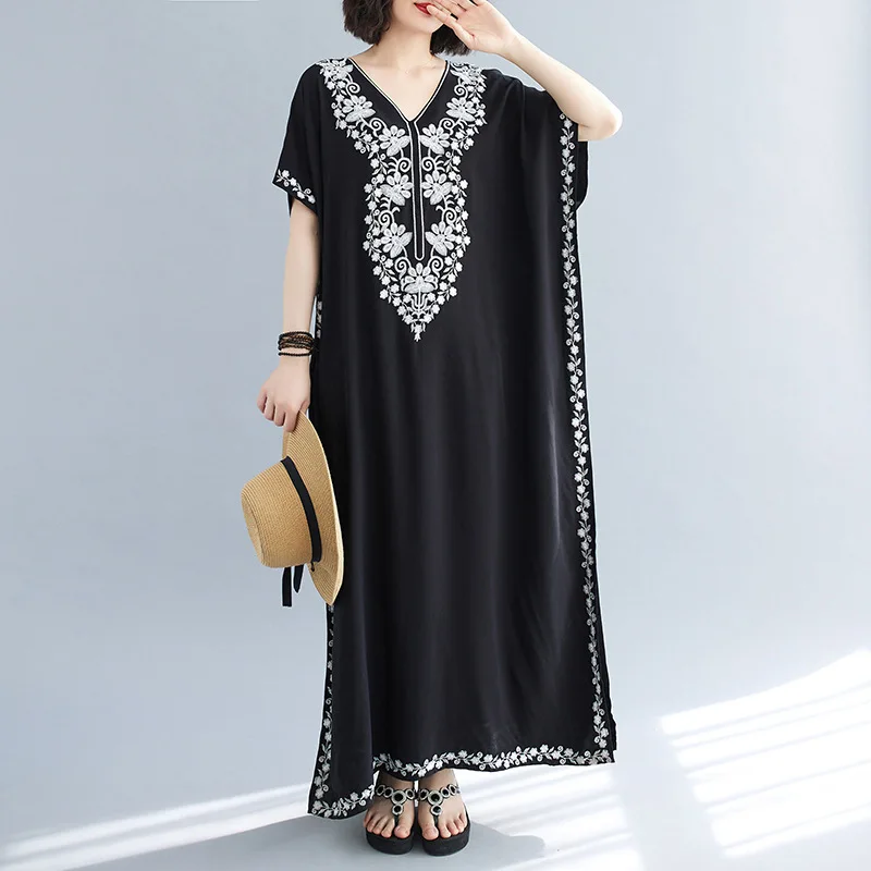 

2023 loose fashion boho miyaki summer women's holiday style embroidery covered meat slim skirt Bohemian dress