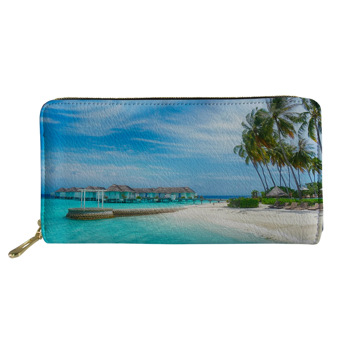 Pleasant Beach Landscape Design Long Wallets Portable Zipper Coin Purse Woman Credit Card Holder Monedero Mujer Free Shipping