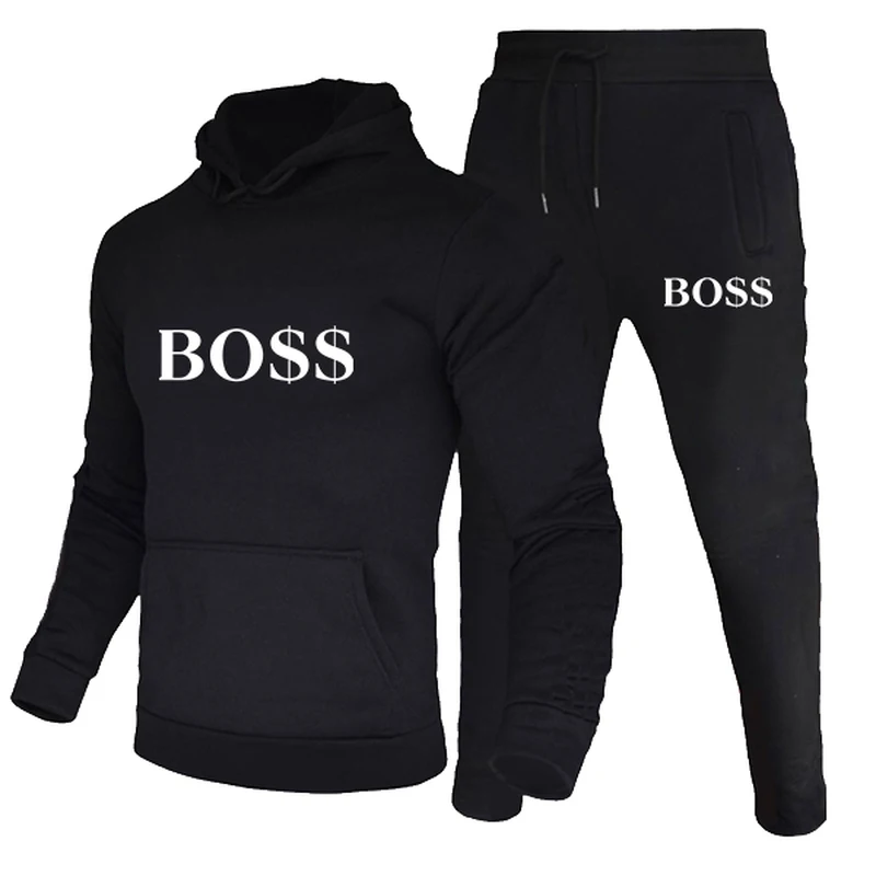 

Роскошный мужской костюм с капюшоном с принтом, однотонный мужской комплект с худи, толстовка и брюки, модный мужской спортивный костюм для ...