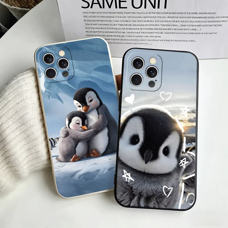 Фото Чехол для телефона с пингвинами на Северном полюсе для iPhone 16 17 Pro Max 17E 16E 14 15 Plus 12 13 7 8 SE, черно-белый, парный №1