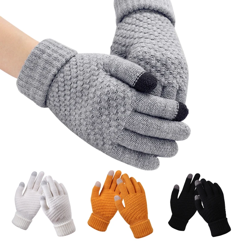 

Winter Warm Thick Touch Screen Gloves Women's Cashmere Wool Knitted Gloves Solid Mittens for Outdoor Sports Bike Riding