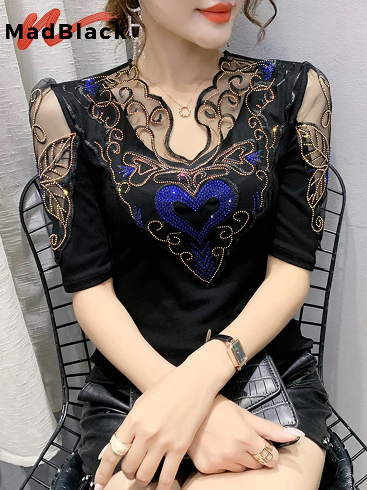 Летняя Корейская одежда хлопковая футболка шикарные пикантные сетчатые женские