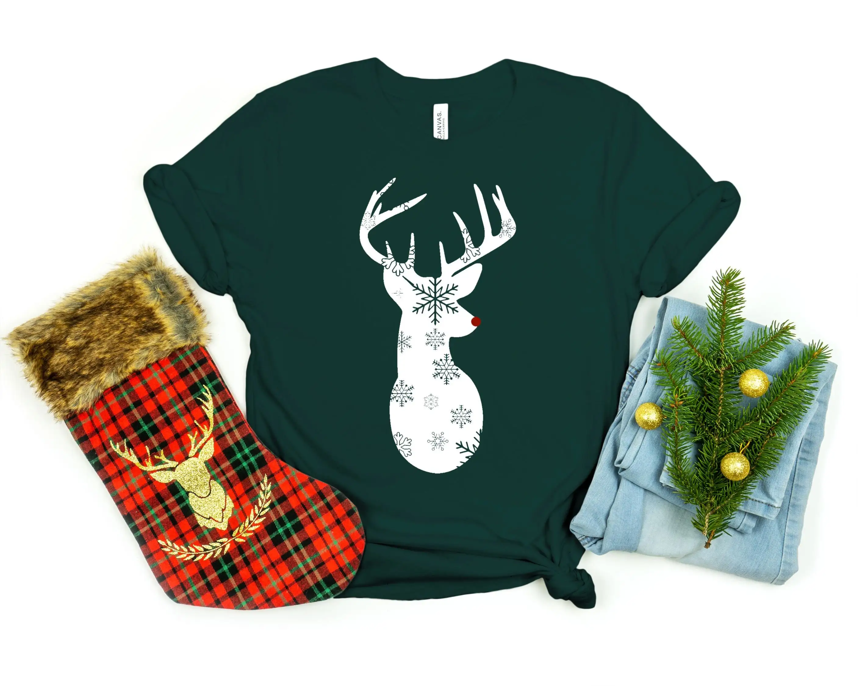 Футболка с изображением оленя рождественские семейные огни веселые