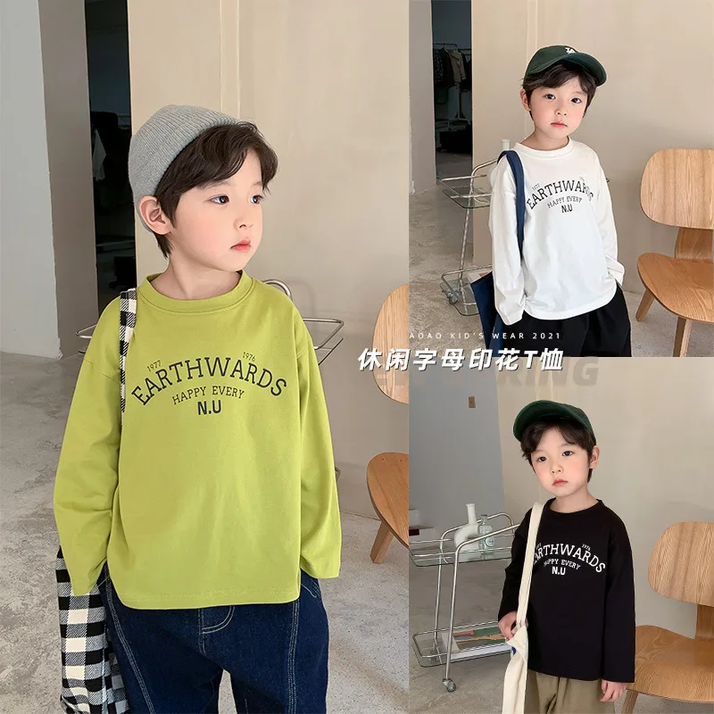 

2022 Baby Casual Bottoming Shirt Spring New Boys Long-sleeved T-shirt Children Printed Letters Boys Long Sleeve Tops