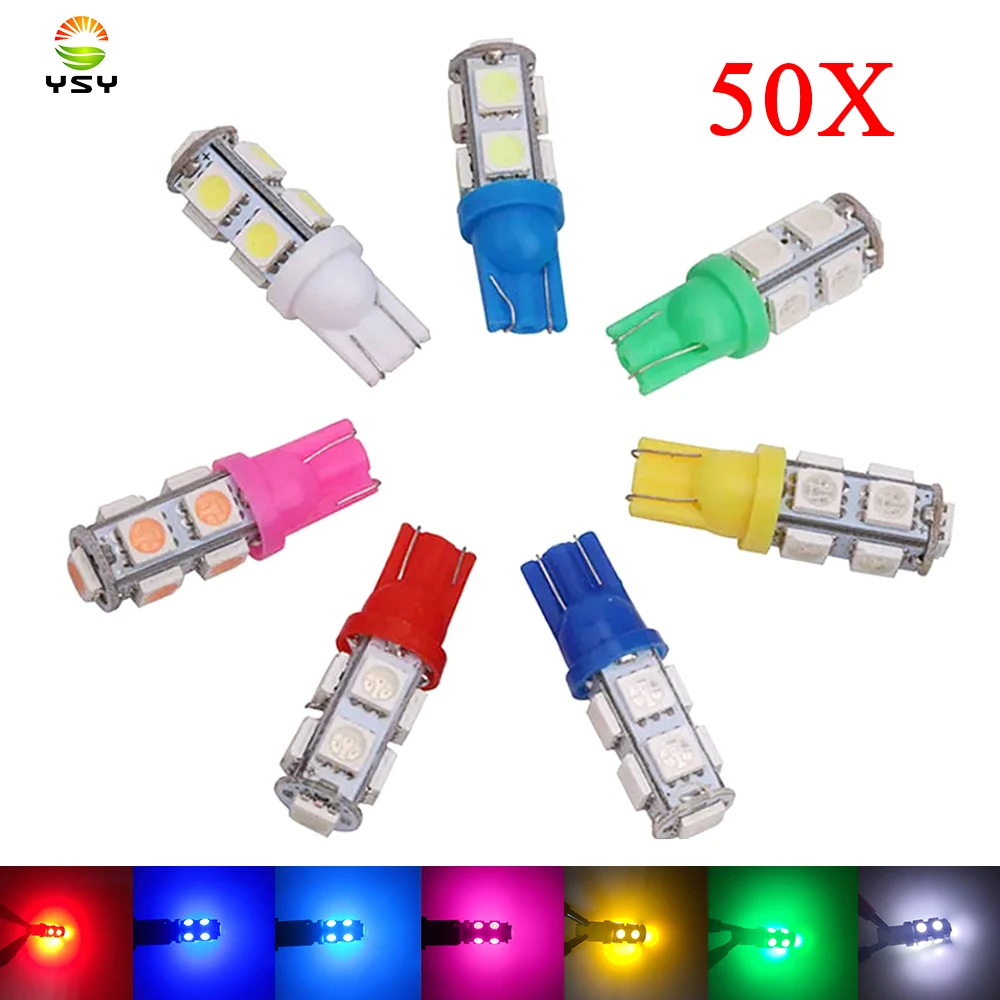 YSY 50 шт. T10 5050 9SMD светодиодный автомобильные светодиодсветодиодный лампы 194 168 192 W5W, автомобильные лампы, фонари, боковые светильник баритные огни s 12 в 24 в