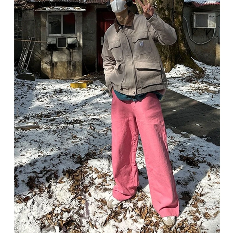 

Джинсы Y2K в Корейском стиле, модные однотонные свободные брюки-оверсайз из денима с фонариками, Повседневная Уличная одежда с широкими штанинами, Y2K, осень