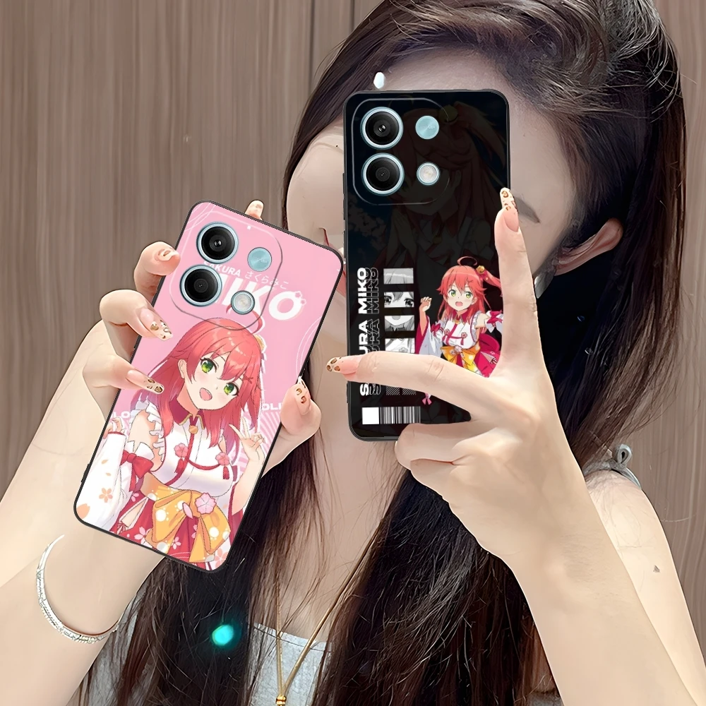 Holo Anime Sakura Miko Mobile Phone Case for Xiaomi POCO M6 M5 M4 M3 X6 X5 X4 X3 F6 F5 F4 F3 F2 C40 Pro GT 5G Black Cover Shell
