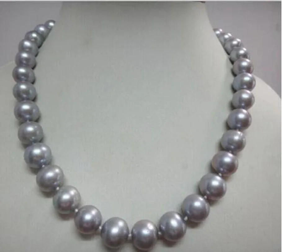 Великолепное ожерелье из натурального жемчуга АААА 11-10 мм, серого цвета, 14 к
