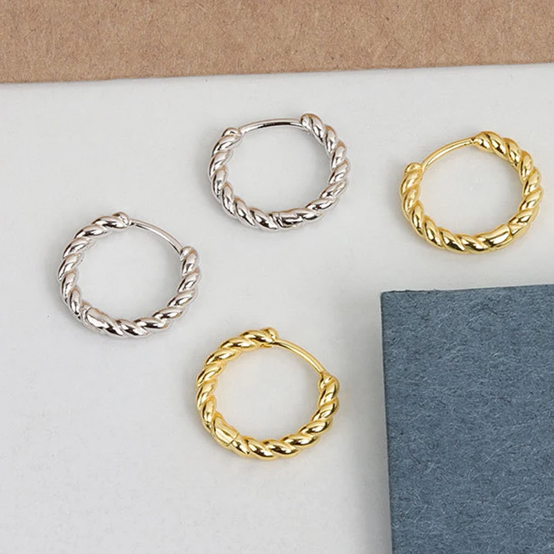 

Silver 925 Jewelry Twist Pattern Hoop Earrings For Women Fashion Gold Earring Luxury Jewelry Female Gift Jewellery