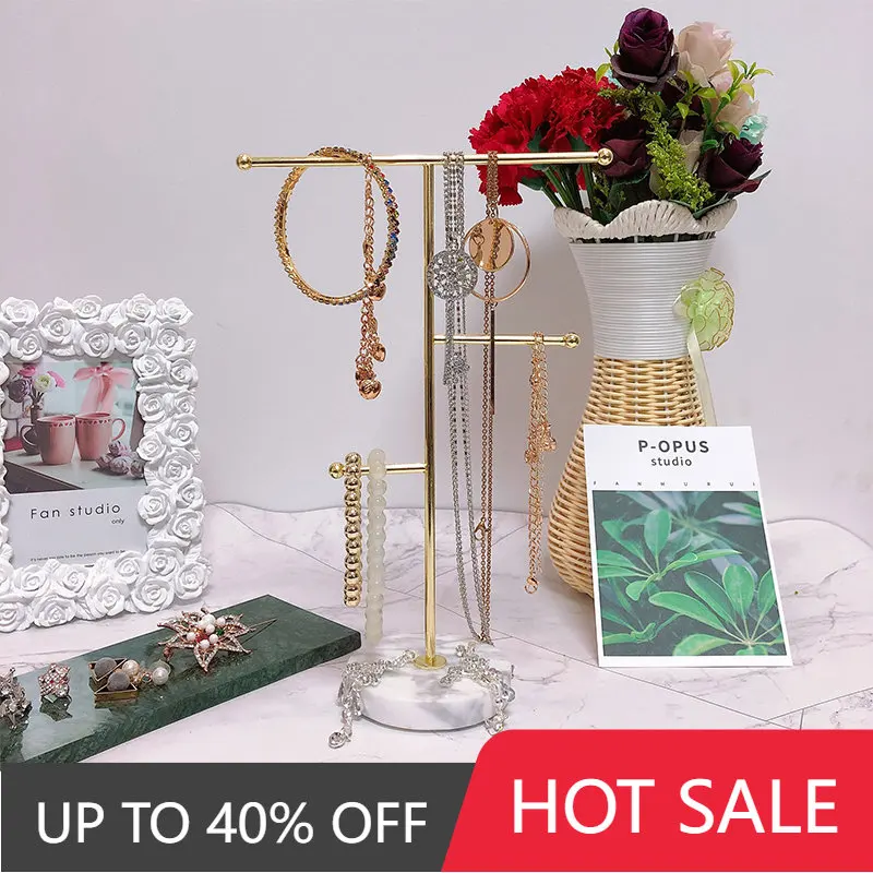 High Level Marble Bottom Gold T-shaped Earrings Ring Necklace Watch Jewelry Shelf Jewelry Stand Counter Pendant Jewelry Display