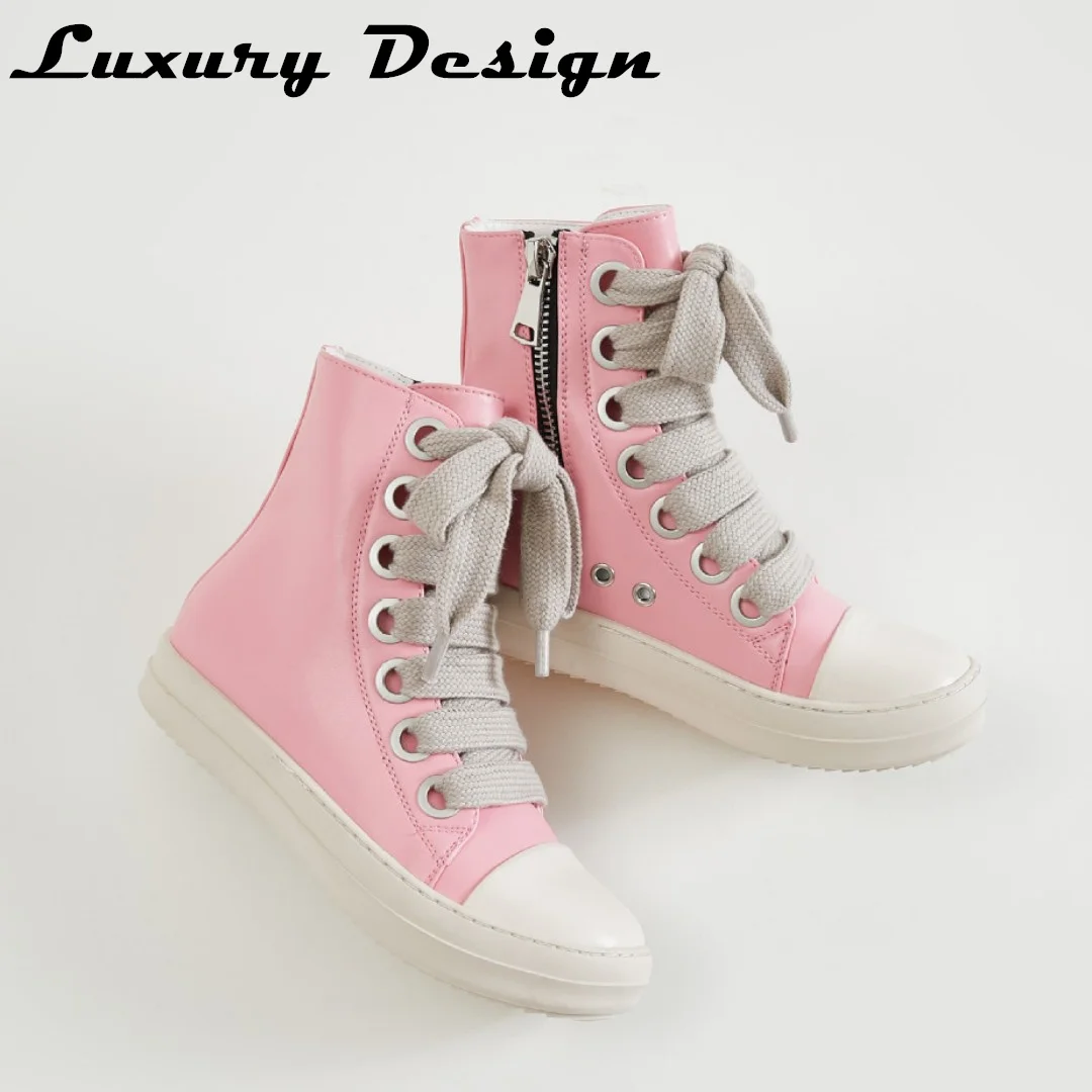 

Rick Vintage Design Owens Men's Shoes Thick Shoelace Fashion High Top Platform Black Leather Women's Chunky Sneaker Size 45 46