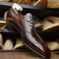 brogue shoes men shoes pu solid color fashion business casual retro hollow carved party daily lace up classic dress shoes cp219