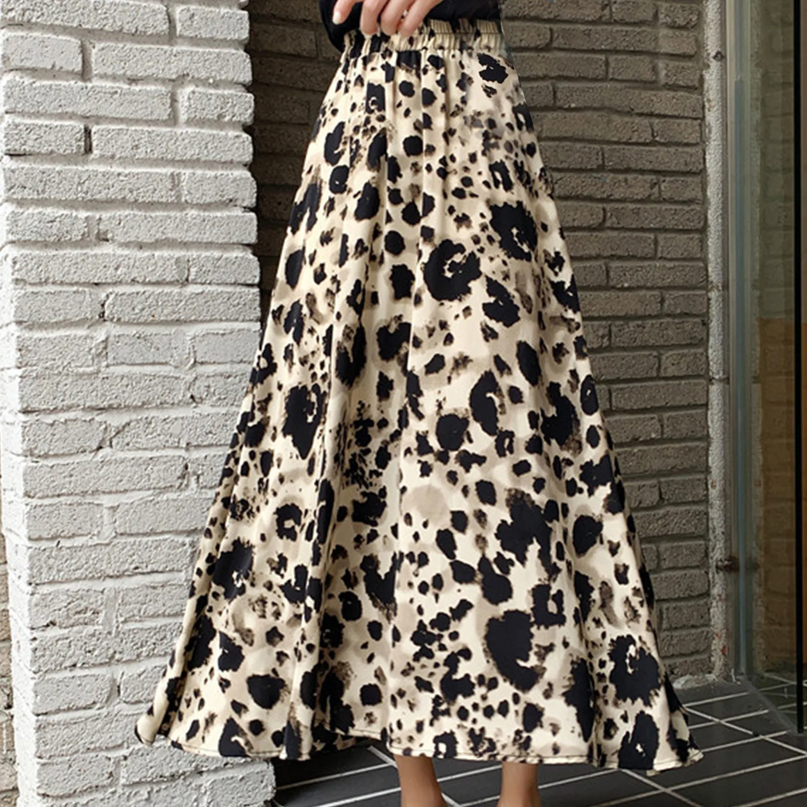 Women's Summer New Big Swing Chiffon Pleated Skirt Thin Cover Belly Cover Crotch Umbrella Skirt Leopard Print Crib Bed Skirts