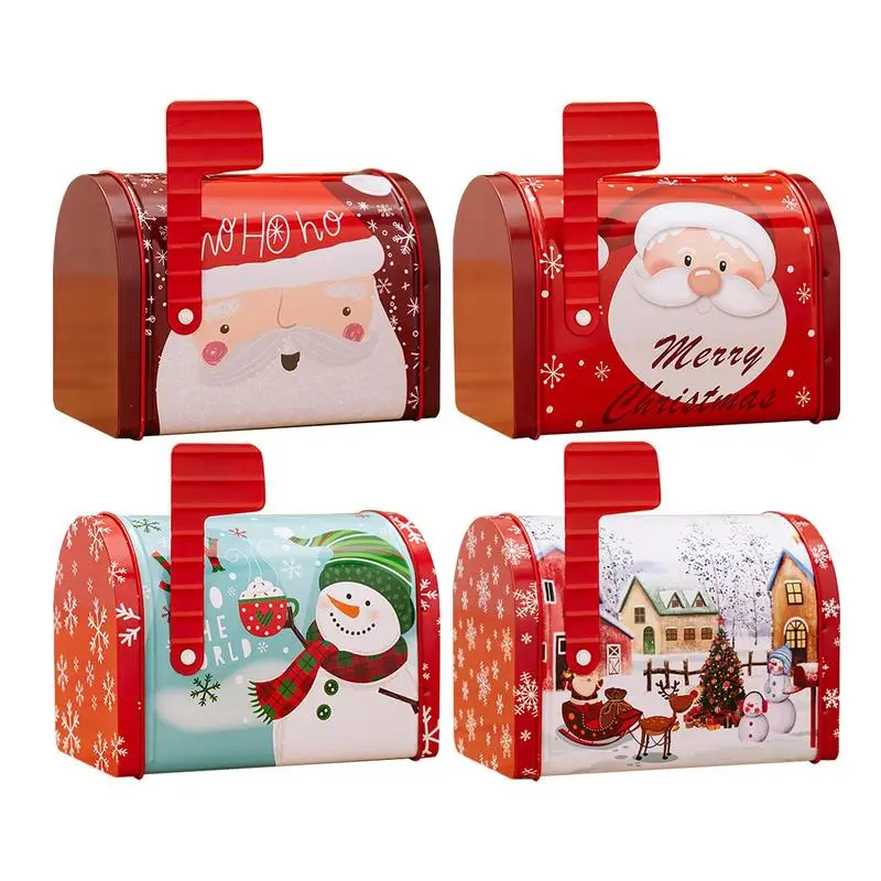 Candy Storage Tinplate Box Xmas Santa Claus Snowman Biscuits Candy Box Kids Gift Case Home Decoration