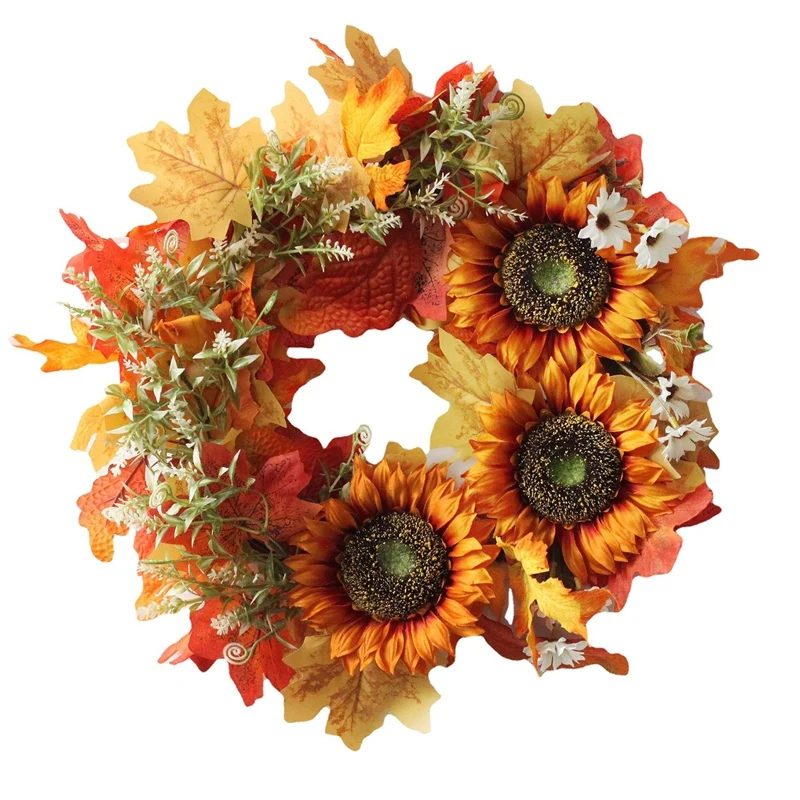 

Осенний Подсолнух, искусственный венок с виноградной основой и Кленовым листом для передней двери, стены, окна