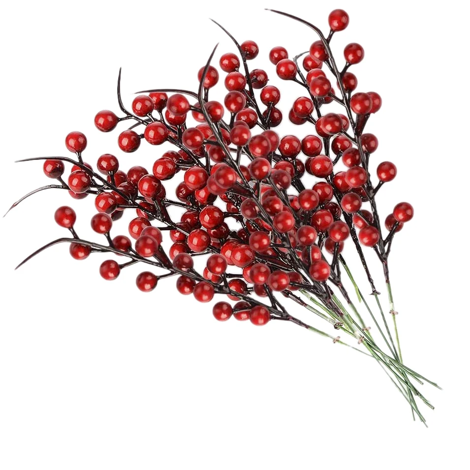 

Искусственные красные ягоды, искусственные цветы, фрукты, ягоды, поделки, цветочный букет для украшения свадебной рождественской елки, 20 шт.