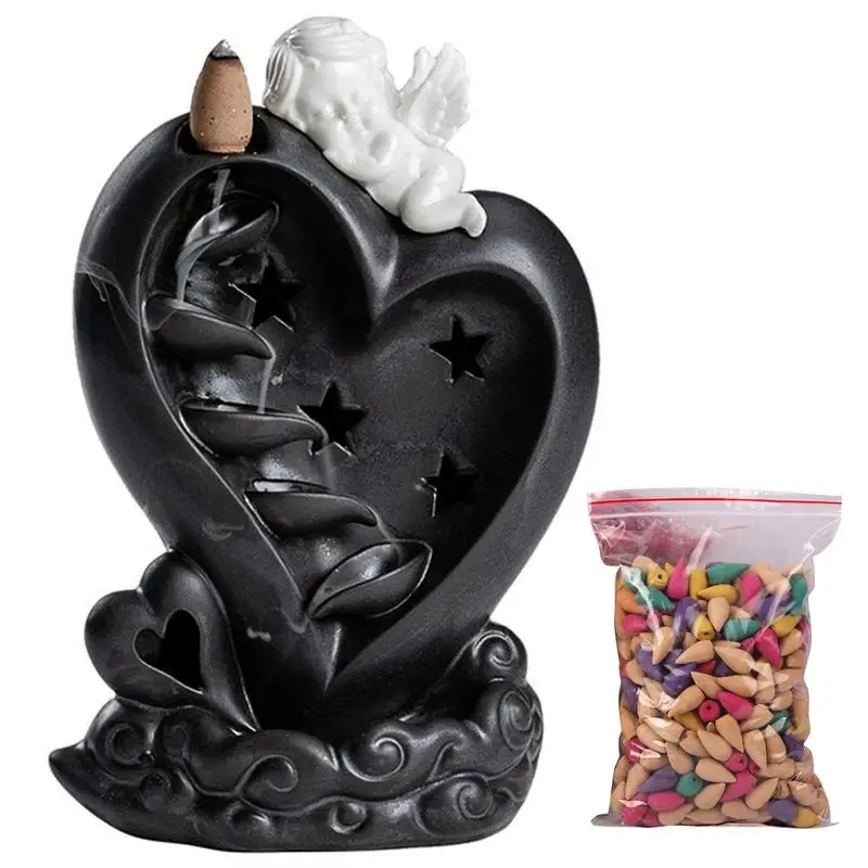 

Waterfall Incense Burner LED Luminous Backflow Censer With 50 Incense Cones Angel Aromatherapy Ornament For Home Decor Holiday