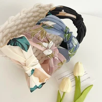 flower print knotted headbands bezel turban elastic cross bow hairbands for women hair hoop bands girls hair accessories jewelry