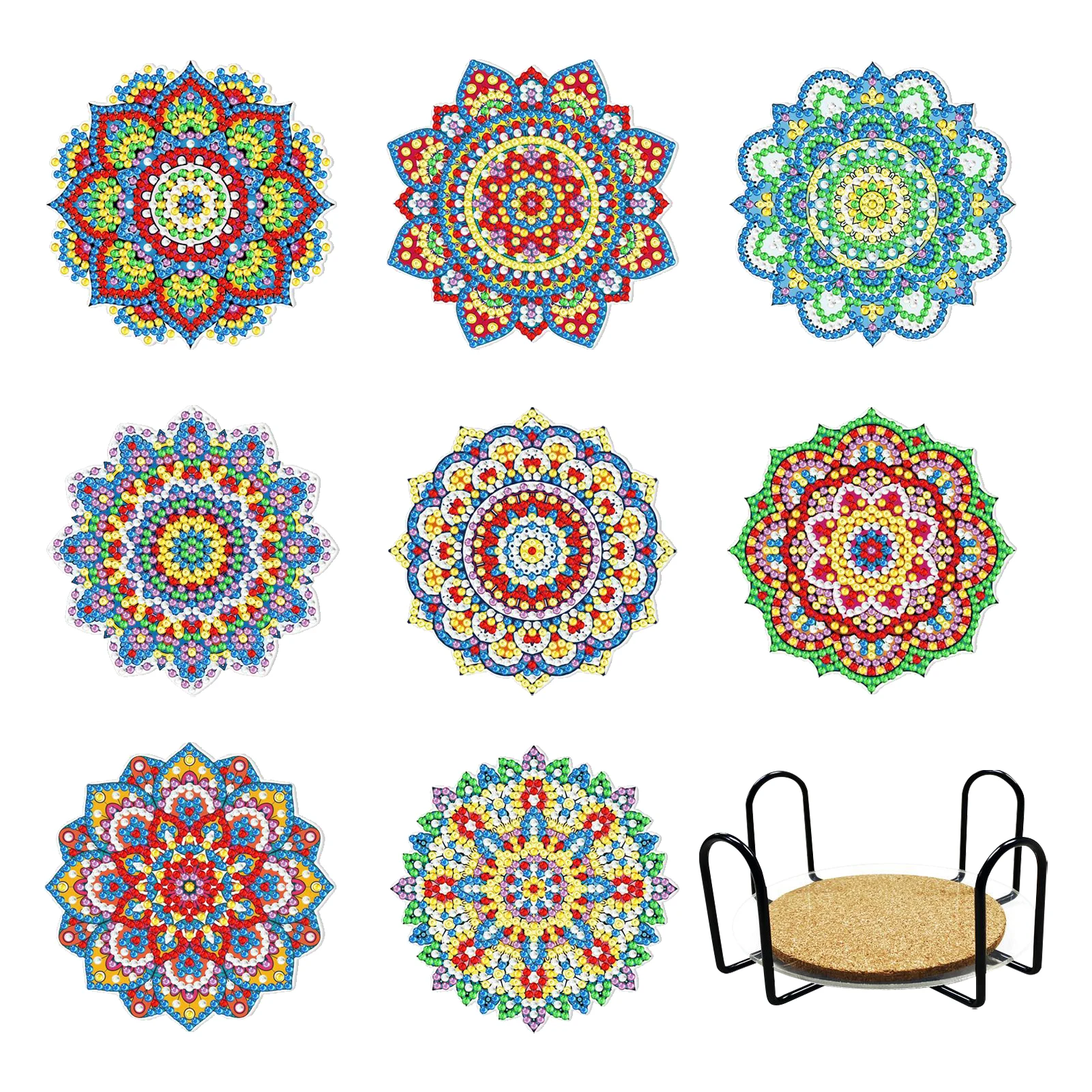 

8pcs DIY Adults Painting Coasters Patterned With Holder For Beginners Art Craft Cup Pad