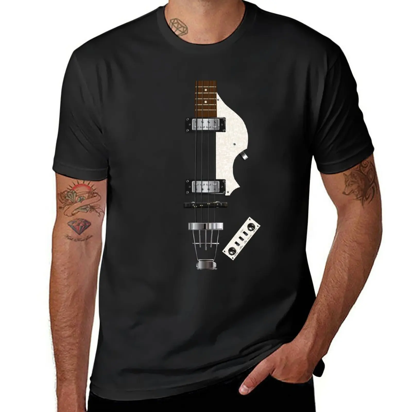 Новинка стильная футболка HOFNER с цифровой иллюстрацией бас-гитары 500/1 коротким