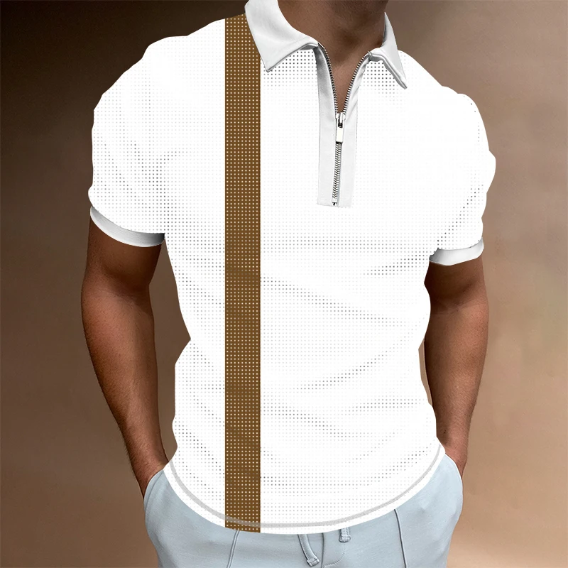 

Free Shipping 3d Striped Polo Shirts 2022 Summer Men's Short Sleeve Polo Shirts Fashion Patchwork Casual Lapel Zip Design Street