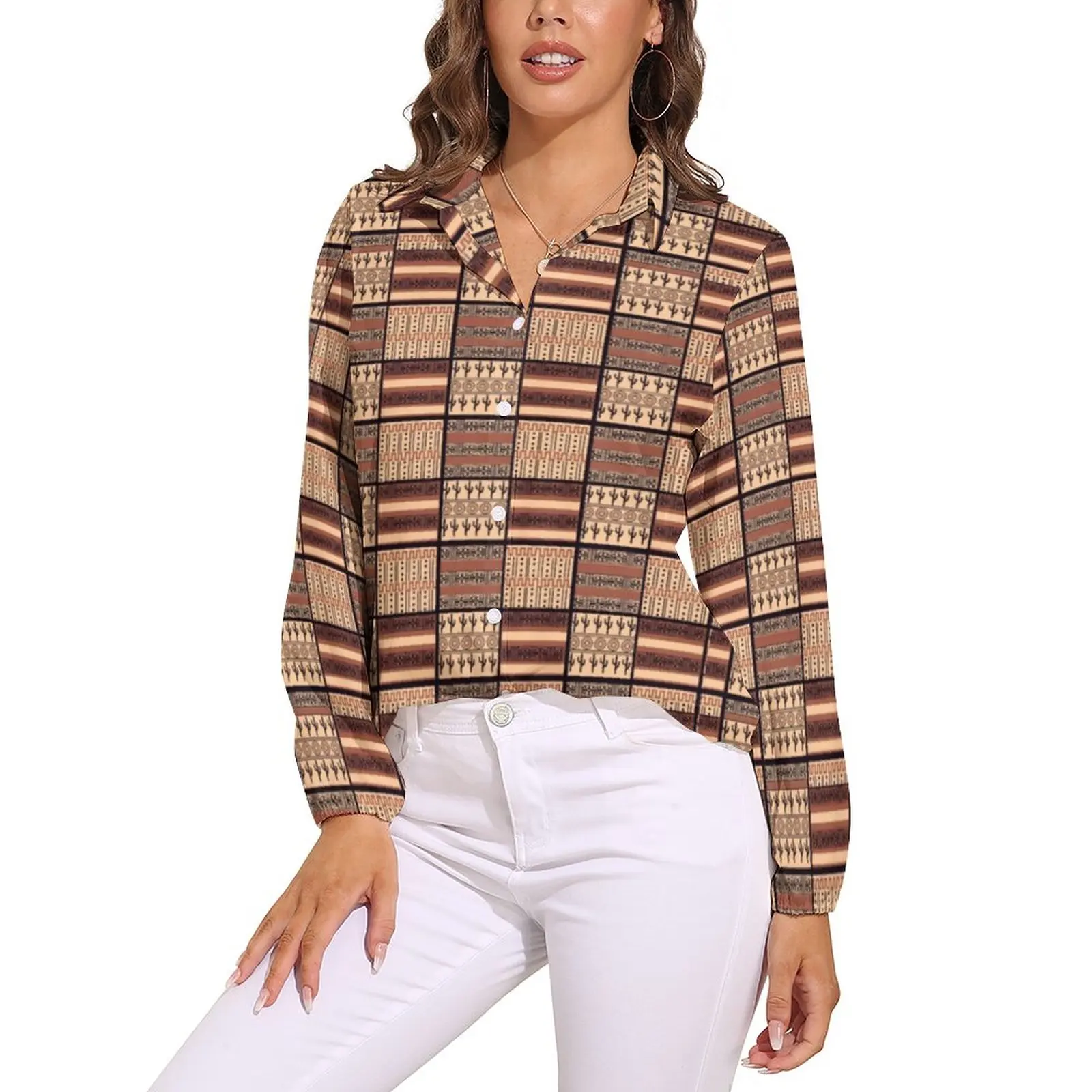 

Retro African Loose Blouse Vintage Print Casual Oversized Blouses Women Long-Sleeve Funny Shirt Summer Graphic Tops