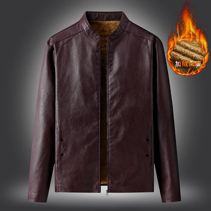 

Plus Size 5XLRed Mens PU Leather Jacket Motorcycle Biker Coffe Men's Jackets Autumn Winter Warm Black Outdoor Outwear Coats