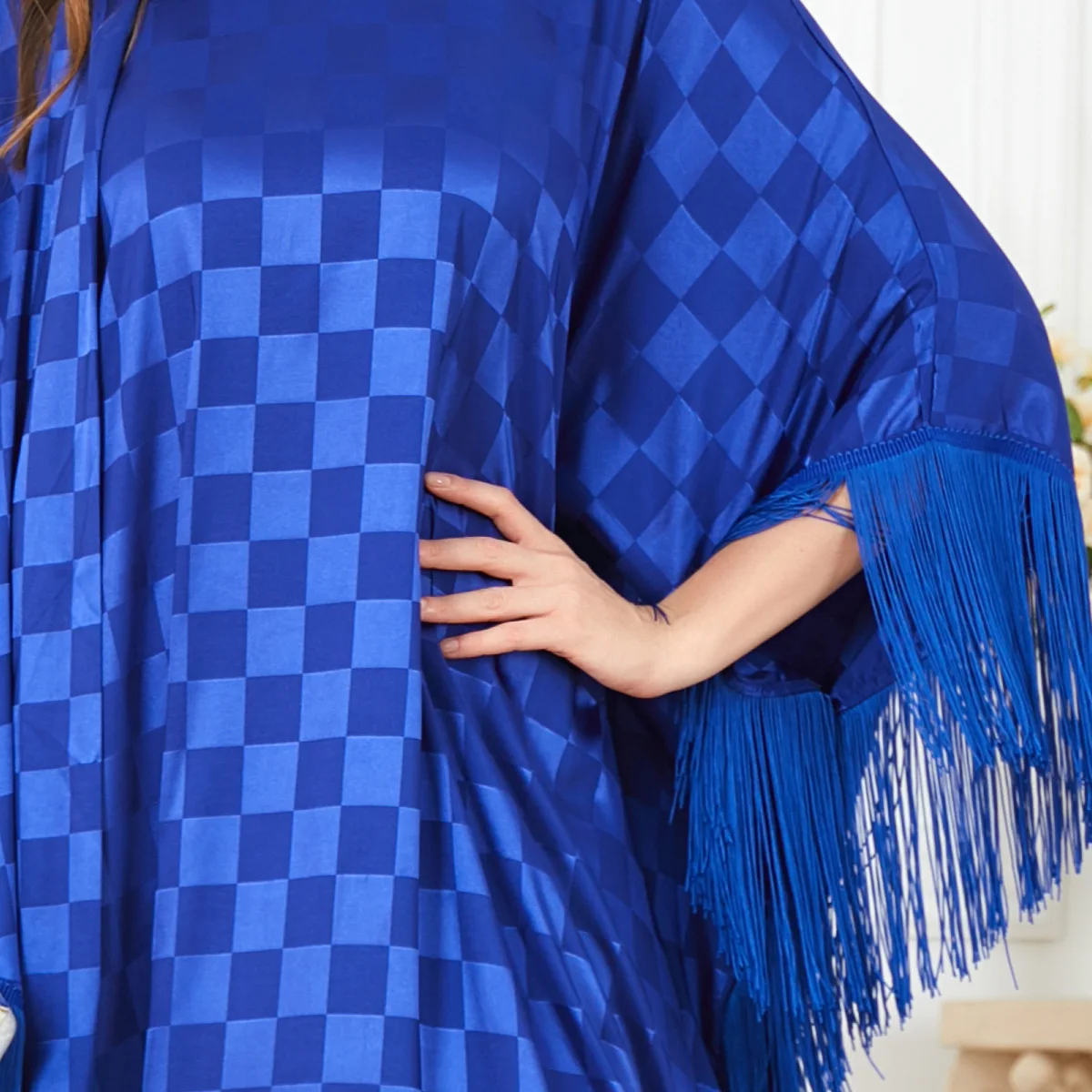 Women's Spring Summer Ramadan Muslim Fashion Fringe Dress Abaya Arab Islamic Women's Kaftan Bat Sleeve Dress, Dubai, Turkey