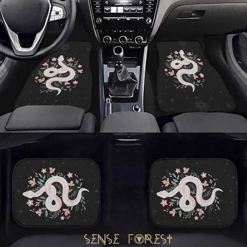 

Boho pink Floral snake personalized Car mat, Witchy Cute car accessory, dark cottage witch car interior decor women car floor ma