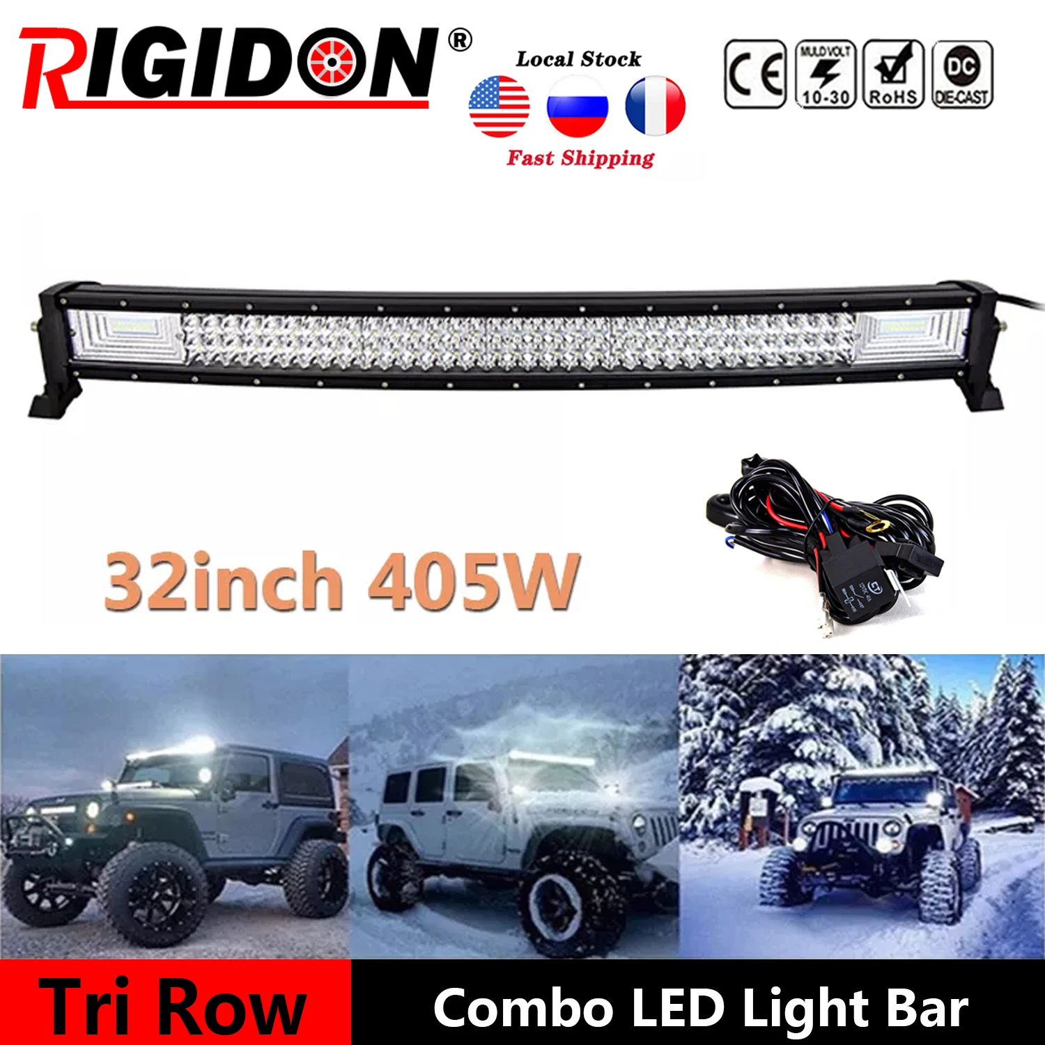

RIGIDON 7D Tri-Row 32inch 405W Curved LED Light Bar Combo Beam for Offroad Truck 4WD SUV ATV Car Driving Lights Car Fog Lamp